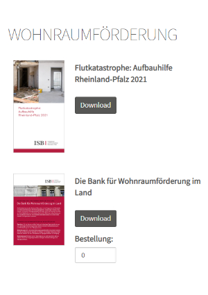 Übersichtsseite Broschüren Wohnraumförderung der Investitions- und Strukturbank Rheinland-Pfalz (ISB)
