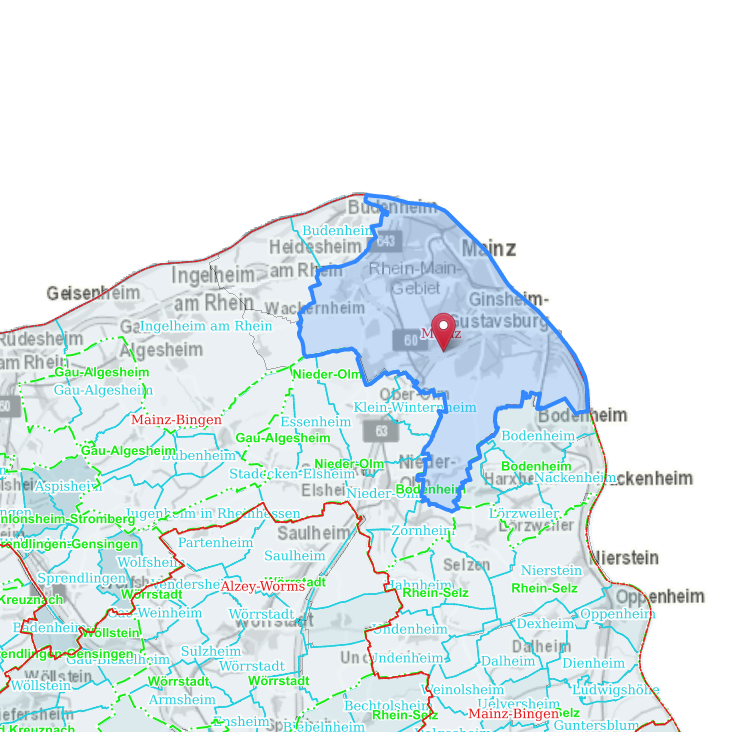 Kartenausschnitt von Rheinland-Pfalz